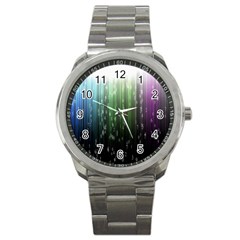 Numerical Animation Random Stripes Rainbow Space Sport Metal Watch by Mariart