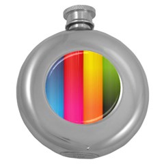 Rainbow Stripes Vertical Lines Colorful Blue Pink Orange Green Round Hip Flask (5 Oz)