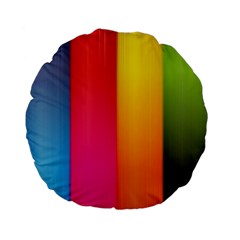 Rainbow Stripes Vertical Lines Colorful Blue Pink Orange Green Standard 15  Premium Flano Round Cushions by Mariart