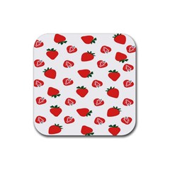 Red Fruit Strawberry Pattern Rubber Coaster (square)  by Mariart