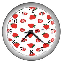 Red Fruit Strawberry Pattern Wall Clocks (silver) 