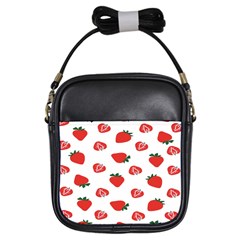 Red Fruit Strawberry Pattern Girls Sling Bags