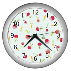 Root Vegetables Pattern Carrots Wall Clocks (silver)  by Mariart