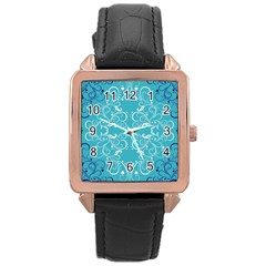 Repeatable Patterns Shutterstock Blue Leaf Heart Love Rose Gold Leather Watch 