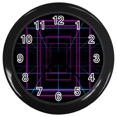 Retro Neon Grid Squares And Circle Pop Loop Motion Background Plaid Purple Wall Clocks (black)