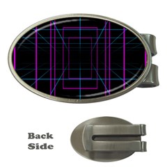 Retro Neon Grid Squares And Circle Pop Loop Motion Background Plaid Purple Money Clips (oval) 