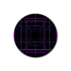 Retro Neon Grid Squares And Circle Pop Loop Motion Background Plaid Purple Rubber Round Coaster (4 Pack)  by Mariart