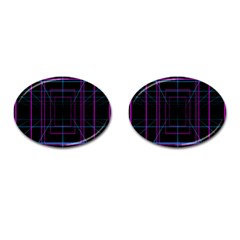 Retro Neon Grid Squares And Circle Pop Loop Motion Background Plaid Purple Cufflinks (oval)