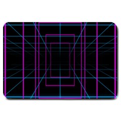 Retro Neon Grid Squares And Circle Pop Loop Motion Background Plaid Purple Large Doormat  by Mariart