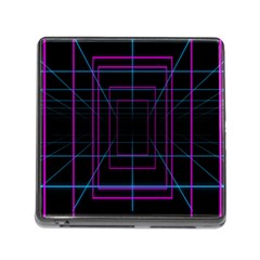 Retro Neon Grid Squares And Circle Pop Loop Motion Background Plaid Purple Memory Card Reader (square) by Mariart