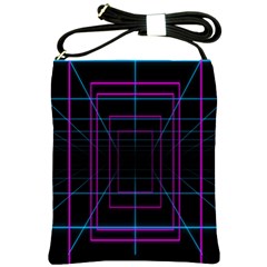 Retro Neon Grid Squares And Circle Pop Loop Motion Background Plaid Purple Shoulder Sling Bags by Mariart