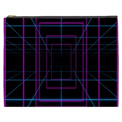 Retro Neon Grid Squares And Circle Pop Loop Motion Background Plaid Purple Cosmetic Bag (xxxl) 