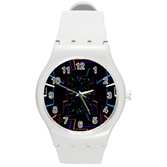 Seamless 3d Animation Digital Futuristic Tunnel Path Color Changing Geometric Electrical Line Zoomin Round Plastic Sport Watch (m)