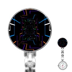 Seamless 3d Animation Digital Futuristic Tunnel Path Color Changing Geometric Electrical Line Zoomin Stainless Steel Nurses Watch by Mariart