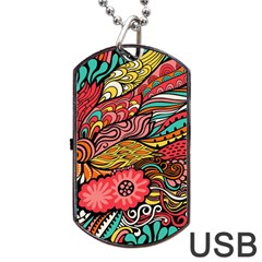 Seamless Texture Abstract Flowers Endless Background Ethnic Sea Art Dog Tag Usb Flash (one Side)