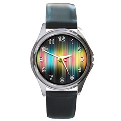 Sound Colors Rainbow Line Vertical Space Round Metal Watch by Mariart