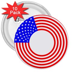 Stars Stripes Circle Red Blue 3  Buttons (10 Pack) 