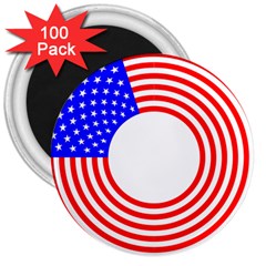 Stars Stripes Circle Red Blue 3  Magnets (100 Pack)