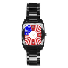 Stars Stripes Circle Red Blue Stainless Steel Barrel Watch by Mariart