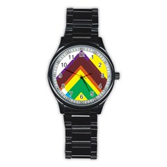 Triangle Chevron Rainbow Web Geeks Stainless Steel Round Watch