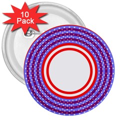 Stars Stripes Circle Red Blue Space Round 3  Buttons (10 Pack) 