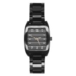 Tribal Stripes Black White Stainless Steel Barrel Watch Front