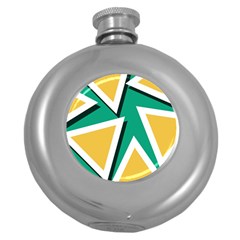 Triangles Texture Shape Art Green Yellow Round Hip Flask (5 Oz)