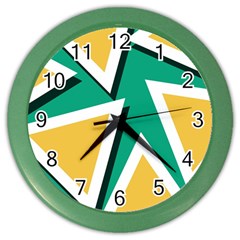 Triangles Texture Shape Art Green Yellow Color Wall Clocks