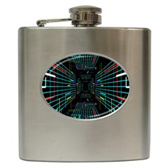 Seamless 3d Animation Digital Futuristic Tunnel Path Color Changing Geometric Electrical Line Zoomin Hip Flask (6 Oz)