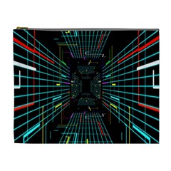 Seamless 3d Animation Digital Futuristic Tunnel Path Color Changing Geometric Electrical Line Zoomin Cosmetic Bag (xl)