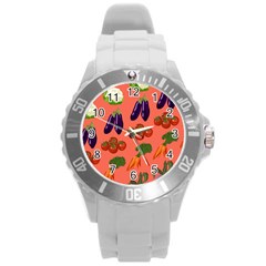 Vegetable Carrot Tomato Pumpkin Eggplant Round Plastic Sport Watch (l) by Mariart