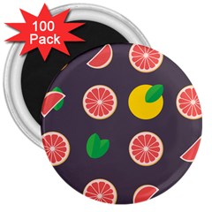 Wild Textures Grapefruits Pattern Lime Orange 3  Magnets (100 Pack)