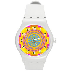 Triangle Orange Pink Round Plastic Sport Watch (m)