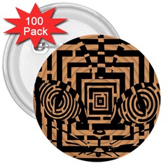 Wooden Cat Face Line Arrow Mask Plaid 3  Buttons (100 Pack)  by Mariart