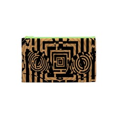 Wooden Cat Face Line Arrow Mask Plaid Cosmetic Bag (xs)