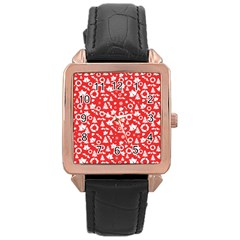 Xmas pattern Rose Gold Leather Watch 