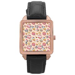 Sweet Pattern Rose Gold Leather Watch  by Valentinaart