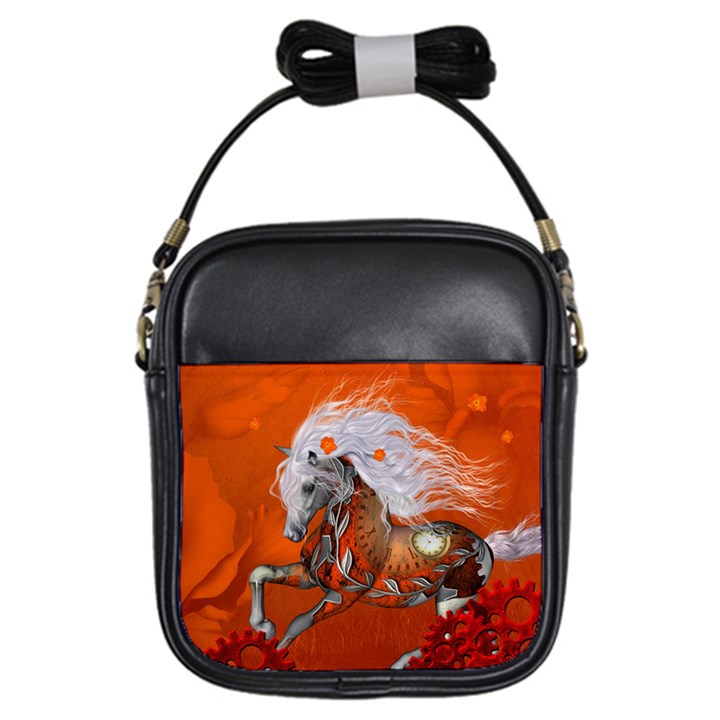 Steampunk, Wonderful Wild Steampunk Horse Girls Sling Bags