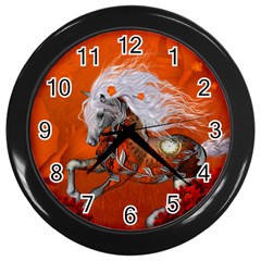 Steampunk, Wonderful Wild Steampunk Horse Wall Clocks (black) by FantasyWorld7