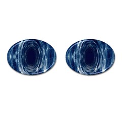 Worm Hole Line Space Blue Cufflinks (oval)