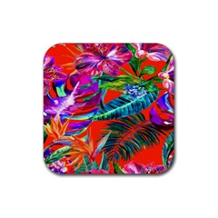 Aloha Hawaiian Flower Floral Sexy Summer Orange Rubber Coaster (Square) 