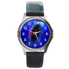 Black Hole Blue Space Galaxy Round Metal Watch by Mariart