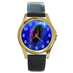 Black Hole Blue Space Galaxy Round Gold Metal Watch by Mariart