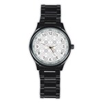 Background Pattern Diagonal Plaid Black Line Stainless Steel Round Watch Front