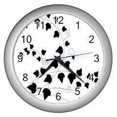 Black Leaf Wall Clocks (Silver) 