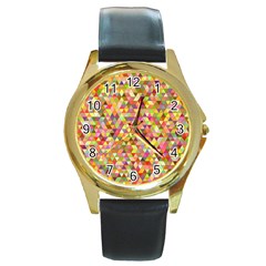 Multicolored Mixcolor Geometric Pattern Round Gold Metal Watch by paulaoliveiradesign