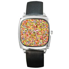 Multicolored Mixcolor Geometric Pattern Square Metal Watch by paulaoliveiradesign