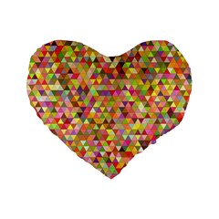 Multicolored Mixcolor Geometric Pattern Standard 16  Premium Flano Heart Shape Cushions by paulaoliveiradesign