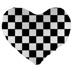 Grid Domino Bank And Black Large 19  Premium Heart Shape Cushions by Nexatart