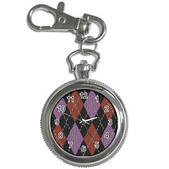 Knit Geometric Plaid Fabric Pattern Key Chain Watches by paulaoliveiradesign